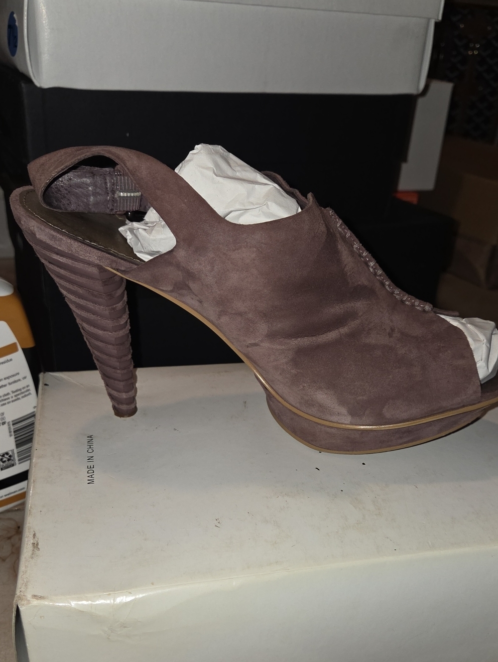 B. makowsky Mauve Suede Open-Toe Platform Slingback Heel